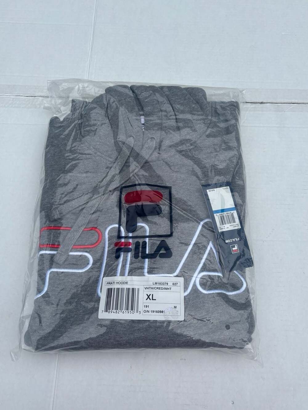 Fila Prati Hoodie XL Gray Logo Pullover Sweatshirt New with Tags